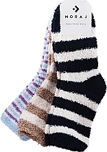 Шкарпетки жіночі пухнасті в смужку, 3 пари, мікс 8 - Moraj — фото N1