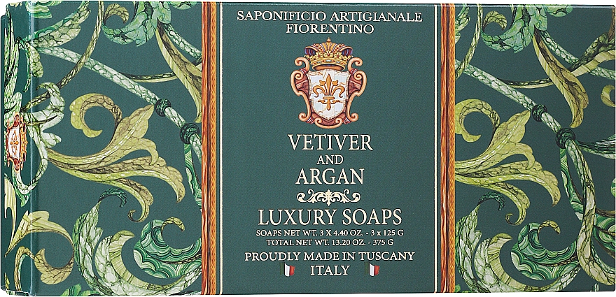 Набір мила "Ветивер і аргана" - Saponificio Artigianale Fiorentino Vetiver And Argan (soap/3x125g) — фото N1