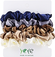 Набор атласных резинок для волос, 5шт, синяя + голубая + коричневая + бежевая + молочная - Yeye — фото N1