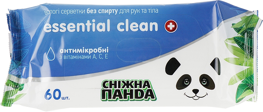 Вологі серветки для рук "Антимікробні" з вітамінами A, C, E - Сніжна панда Essential Clean — фото N1