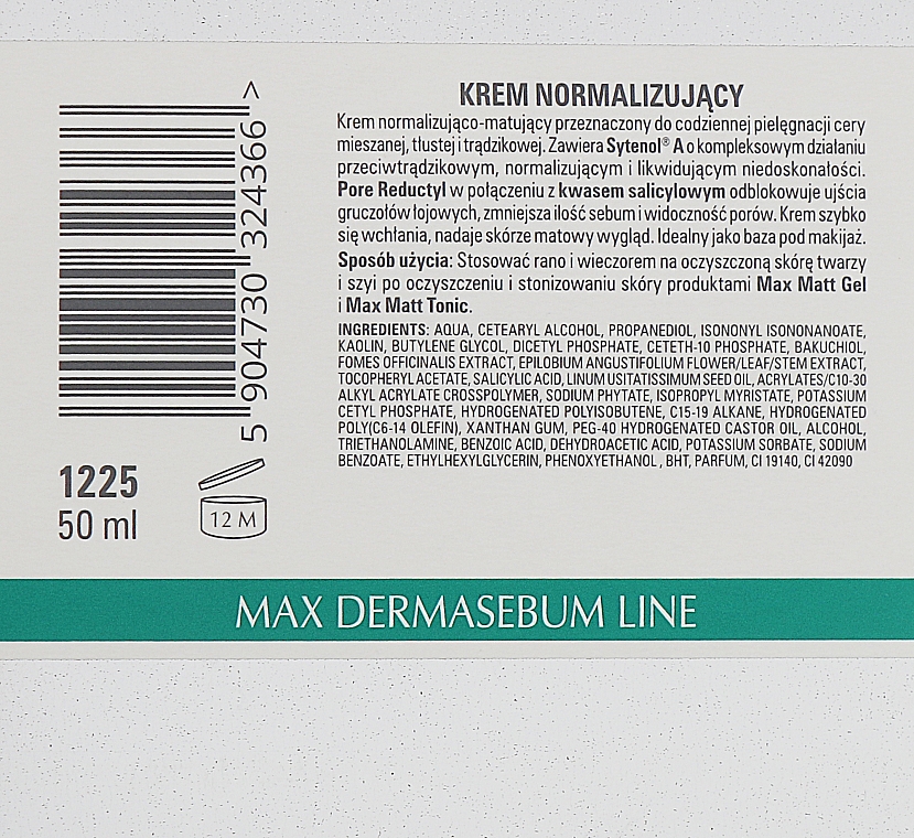 Крем, нормалізує виділення шкірного сала, з комплексом Sytenol® A - Clarena Bio Dermasebum Line Max Sebum Control Cream — фото N3
