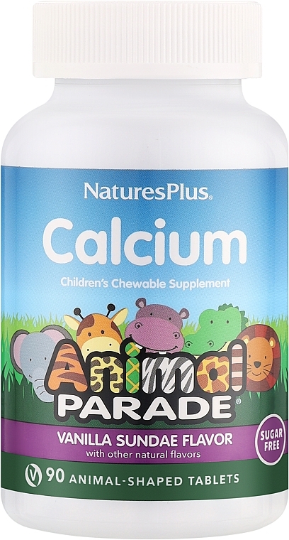 Жевательный кальций для детей, без сахара - NaturesPlus Animal Parade Sugarfree Calcium Chewable — фото N1