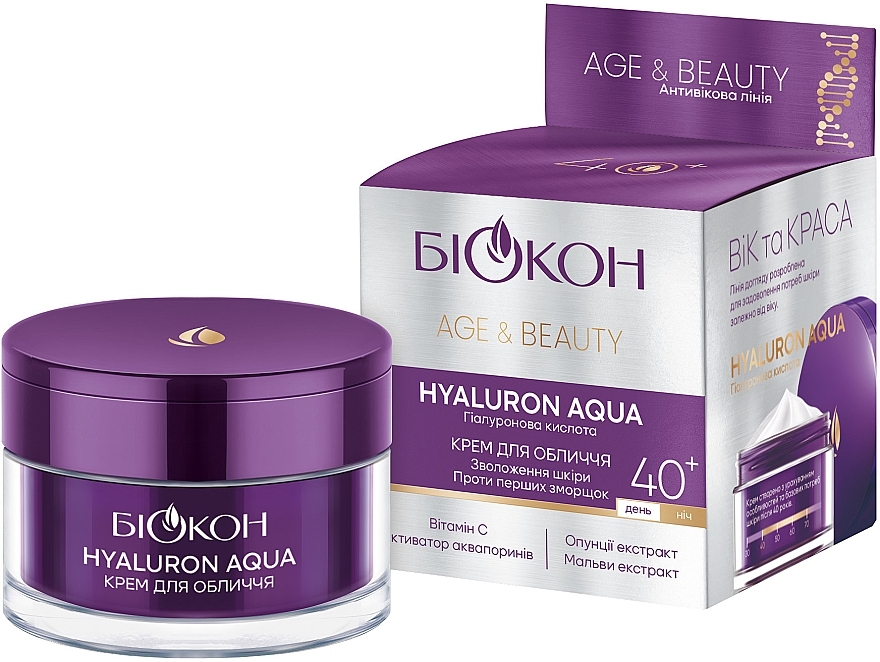 Крем для обличчя - Биокон Age & Beauty Hyaluron Aqua 40+ — фото N1