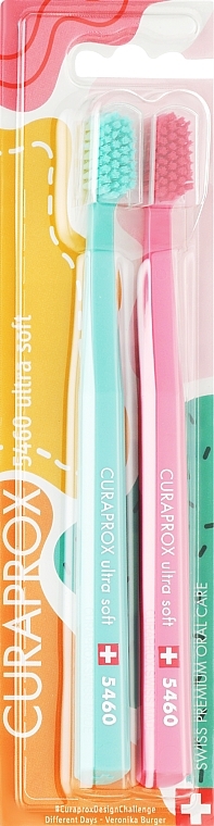 Набір зубних щіток "Different Days Edition", 2 шт., рожева + бірюзова - Curaprox Ultra Soft CS 5460 — фото N1