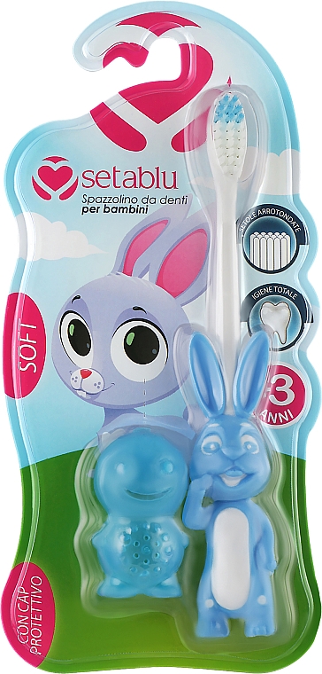 Детская зубная щетка с защитным чехлом "Кролик", синяя - Setablu Baby Soft Rabbit Toothbrush — фото N1