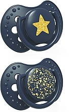 Парфумерія, косметика Пустушка силіконова динамічна 0-3 місяці "Stardust", синя, 2 штуки - Lovi
