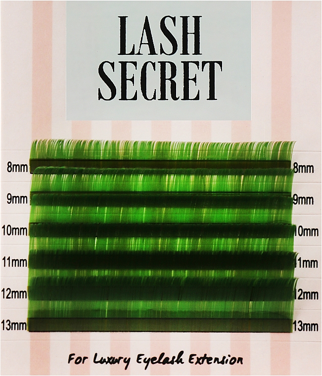 Накладные ресницы, изумрудные, mix, 6 линий (0,07, C, (8-13)) - Lash Secret — фото N1