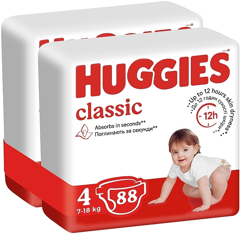 Підгузки на липучках Classic 4 (7-18 кг), 88 шт. - Huggies — фото N2