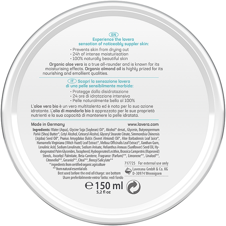 Универсальный крем для очень сухой кожи - Lavera Basis Sensitiv All-Round Cream Aloe Vera & Almond Oil — фото N2