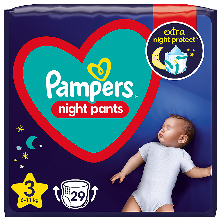 Підгузки-трусики нічні Night Pants Розмір 3 (6-11 кг), 29 шт. - Pampers — фото N1