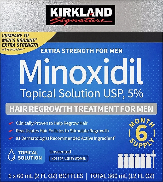 Лосьон для роста волос и бороды Миноксидил 5% - Kirkland Signature Minoxidil 5% Extra Strength For Men Hair Regrowth Treatment