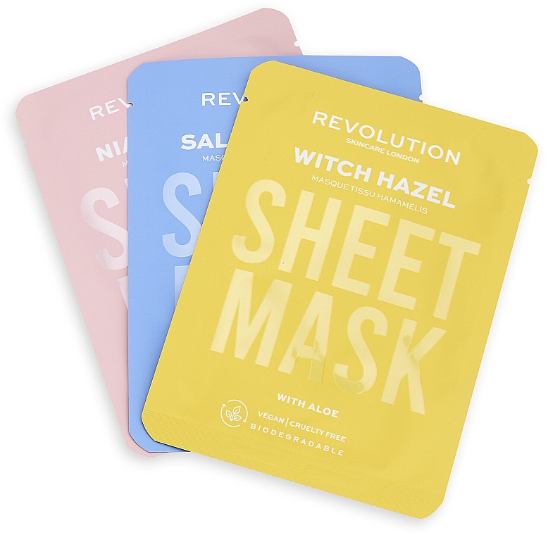 Набор - Revolution Skincare Blemish Prone Skin Biodegradable Sheet Mask (3 x f/mask) — фото N1
