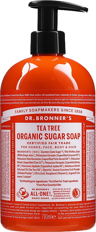 Цукрове рідке мило "Чайне дерево" - Dr. Bronner’s Organic Sugar Soap Tea Tree — фото N3