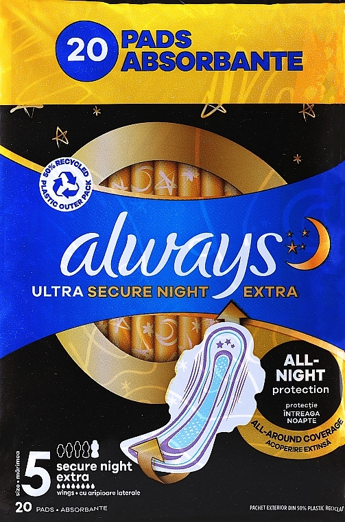 Гігієнічні прокладки, розмір 5, 20 шт - Always Ultra Secure Night Extra — фото N11