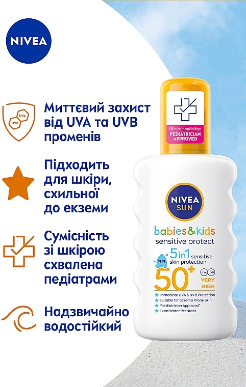 Дитячий сонцезахисний спрей "Захист для чутливої шкіри" SPF 50+ - NIVEA SUN Babies&Kids Sensitive Protect 5in1 — фото N3