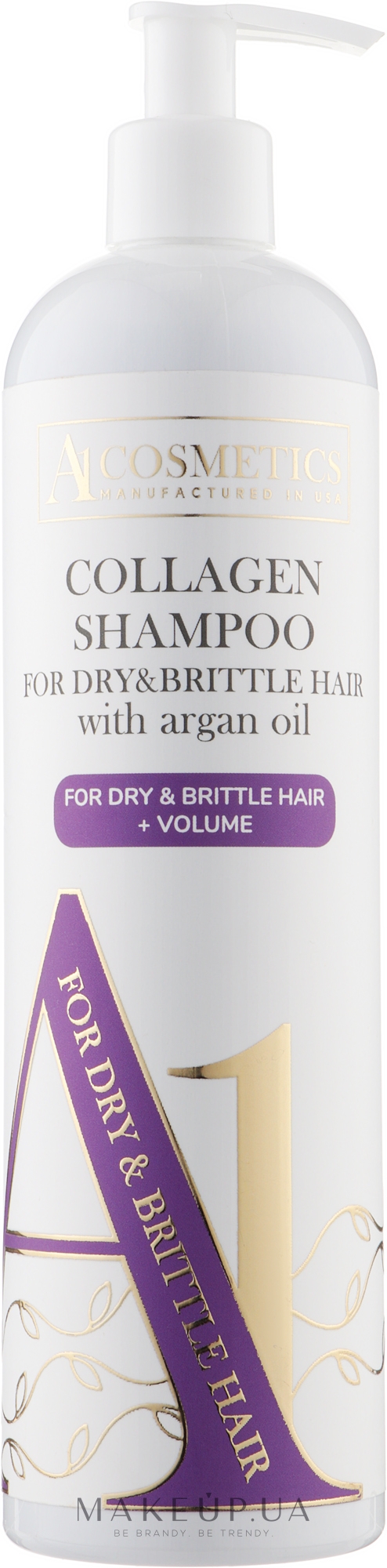 Коллагеновый шампунь для сухих и ломких волос - A1 Cosmetics For Dry & Brittle Hair Collagen Shampoo With Argan Oil + Volume — фото 500ml