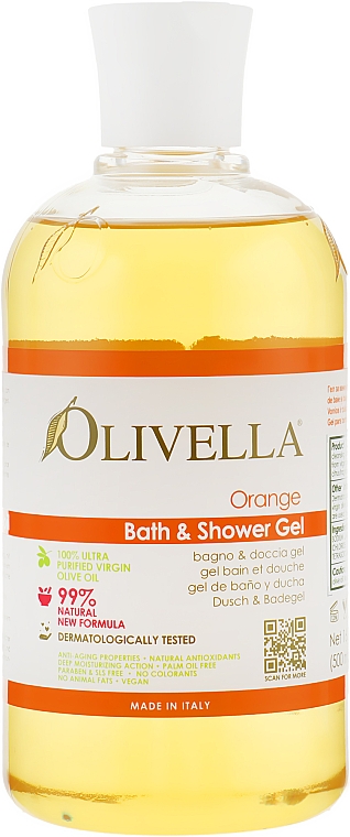 Гель для ванни та душу "Апельсин" на основі оливкової олії - Olivella Orange Bath & Shower Gel — фото N1