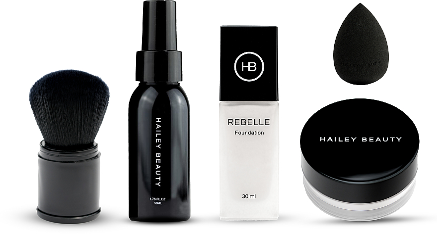 Набор - Hailey Beauty Perfect Complexion Beauty Pack (found/30ml + powder/10ml + spray/50ml + blender/1pc + brush/1pc)