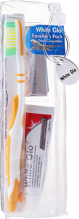 Дорожній набір для гігієни порожнини рота, помаранчевий - White Glo Travel Pack (t/paste/24g + t/brush/1 + t/pick/8) — фото N1