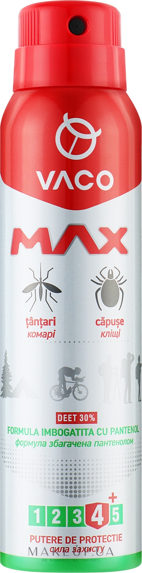 Аэрозоль от комаров, клещей и мошек Deet 30%, с пантенолом - Vaco Max — фото 100ml