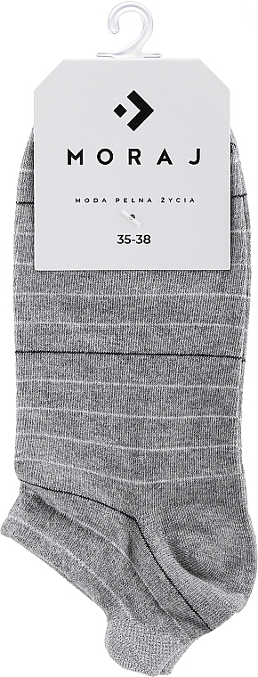 Женские хлопковые носки с запятником, серые в полоску - Moraj — фото N1