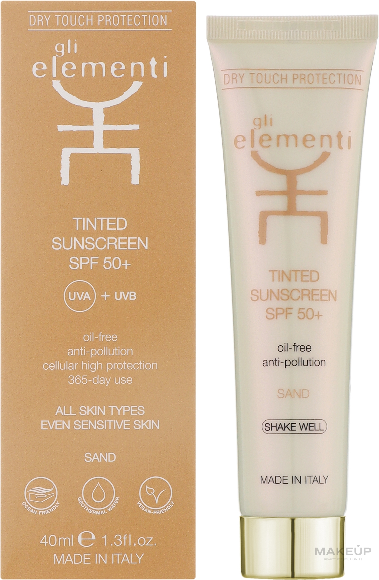 Солнцезащитный крем SPF 50+ (тонированный) - Gli Elementi Tinted Sunscreen SPF 50+ — фото 40ml