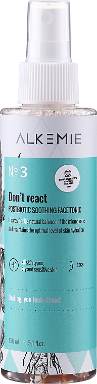 Заспокійливий тонік для обличчя - Alkemie Microbiome Dont React Face Tonic — фото N1