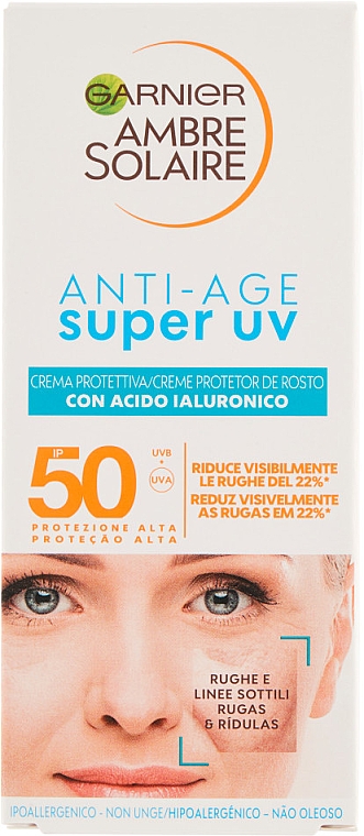 Солнцезащитный крем с гиалуроновой кислотой - Garnier Ambre Solaire Anti-Age Super UV SPF50 — фото N2