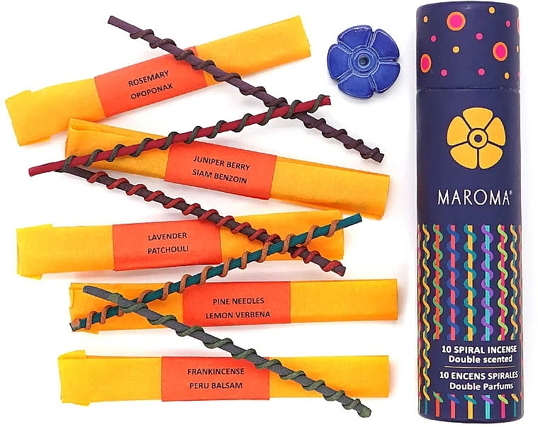 Набір пахощів №2 - Maroma Encens d'Auroville Double Scented Spiral Incense Sticks Yellow — фото N1