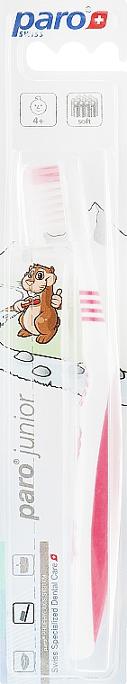 Детская зубная щетка, мягкая, розовая - Paro Swiss Junior — фото N1