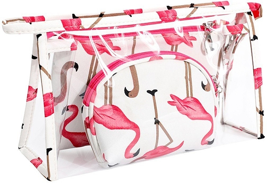 Женская косметичка 3в1 "Фламинго", белая - Ecarla — фото N1