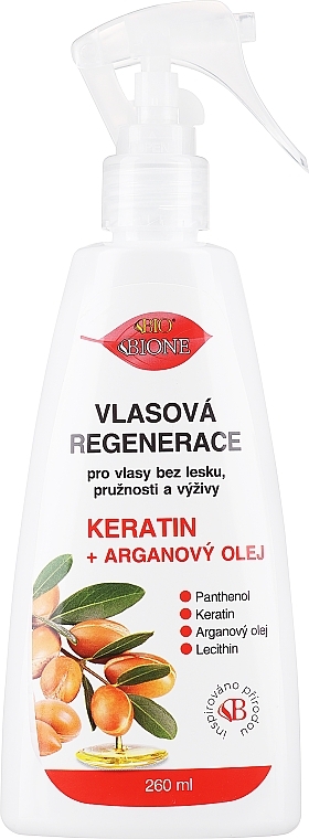 Регенерувальний спрей для волосся - Bione Cosmetics Keratin + Argan Oil Hair Regeneration With Panthenol — фото N1
