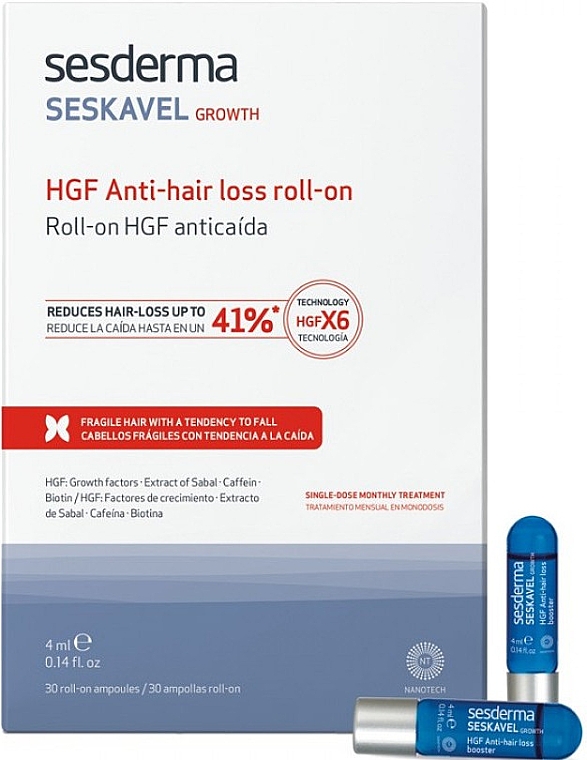 Ампулы против выпадения волос - SesDerma Laboratories Seskavel Hgf Anti-Hair Loss Roll On — фото N1