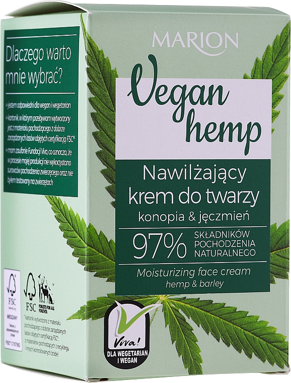 Зволожувальний крем для обличчя "Коноплі та ячмінь" - Marion Vegan Hemp Moisturizing Face Cream Hemp & Barley