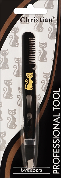 Пінцет для брів з гребінцем, CTW-126 - Christian Cat — фото N1