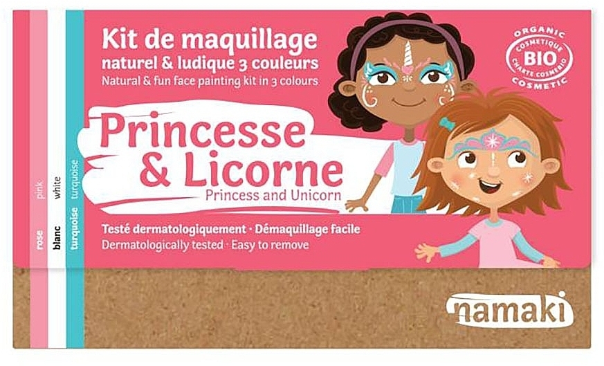Набор для аквагрима для детей - Namaki Princess & Unicorn 3-Color Face Painting Kit (f/paint/7,5g + brush/1pc + acc/2pcs) — фото N5