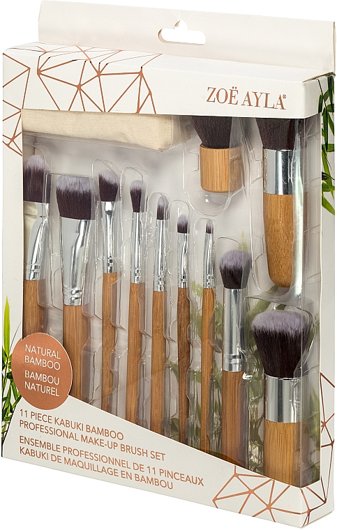 Набор кистей для макияжа в чехле, 11 шт - Zoe Ayla Cosmetics Bamboo Eco Make-Up Brush Set — фото N1