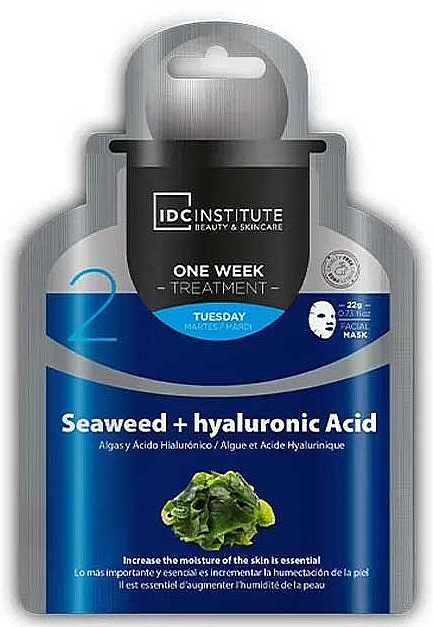 Тканинна маска для обличчя "Морські водорості та гіалуронова кислота" - IDC Institute Seaweed + Hyaluronic Acid Facial Mask — фото N1
