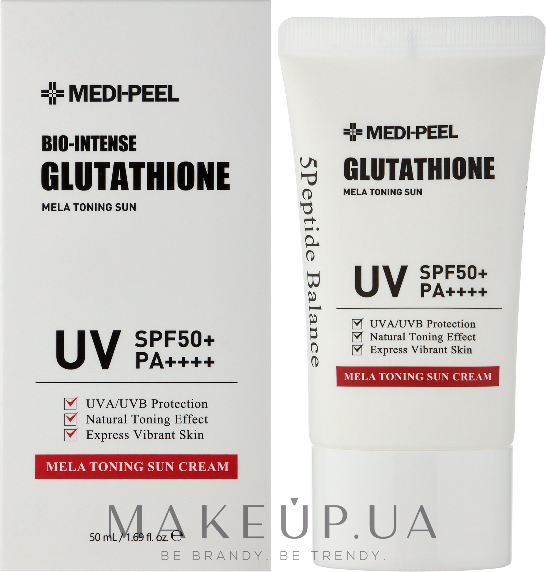 Відбілювальний сонцезахисний крем для обличчя - Medi-Peel Bio-Intense Glutathione Mela Toning Sun Cream SPF50+ PA+++ — фото 50ml