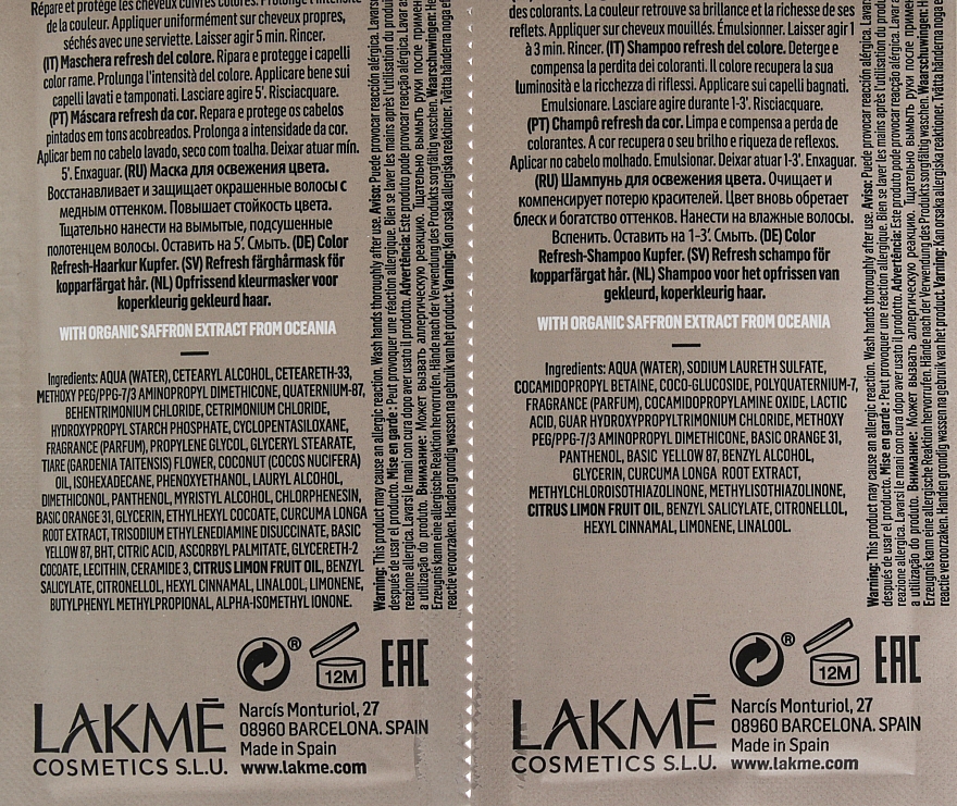 Набор пробников - Lakme Teknia Color Refresh Saffron Copper (sh/10ml + mask/10ml) — фото N3