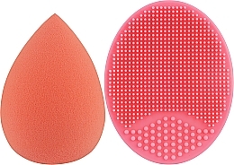 Набор спонжей для макияжа и умывания, 2 в 1, PF-52, оранжевый + светло-розовый - Puffic Fashion — фото N1