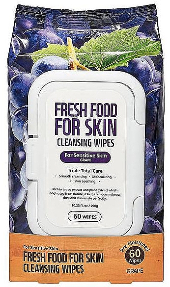 Очищувальні серветки для обличчя "Виноград" - Superfood For Skin Fresh Food Facial Cleansing Wipes — фото N1