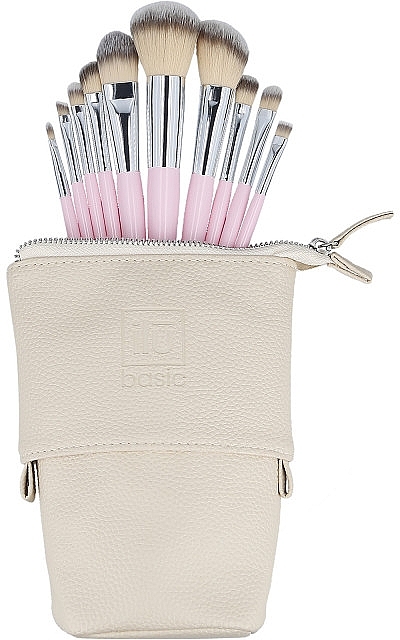 Набір з 10 пензлів для макіяжу + чохол, рожевий - ILU Brush Set — фото N1