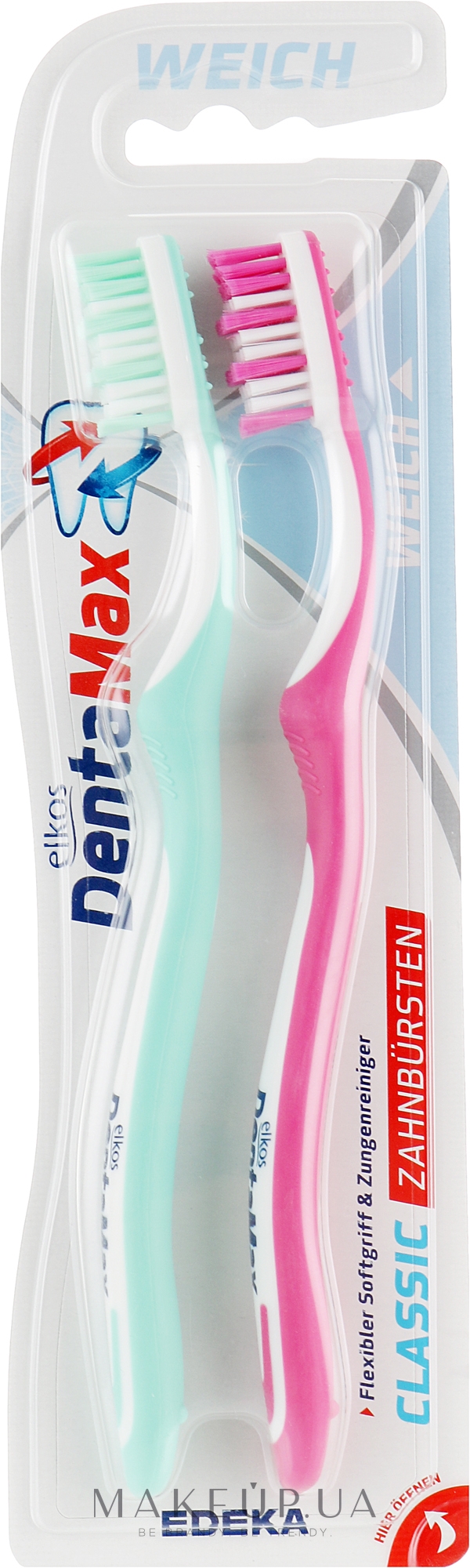 Зубная щетка мягкая, розовая+бирюзовая - Elkos Dental Classic — фото 2шт