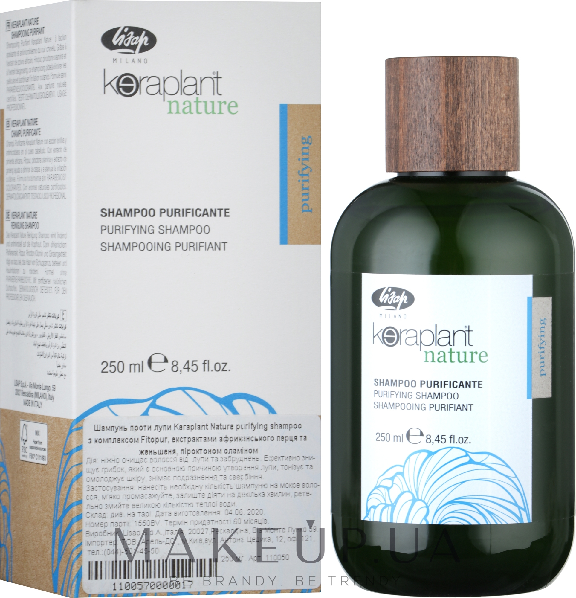 Шампунь против перхоти - Lisap Keraplant Nature Purifying shampoo  — фото 250ml