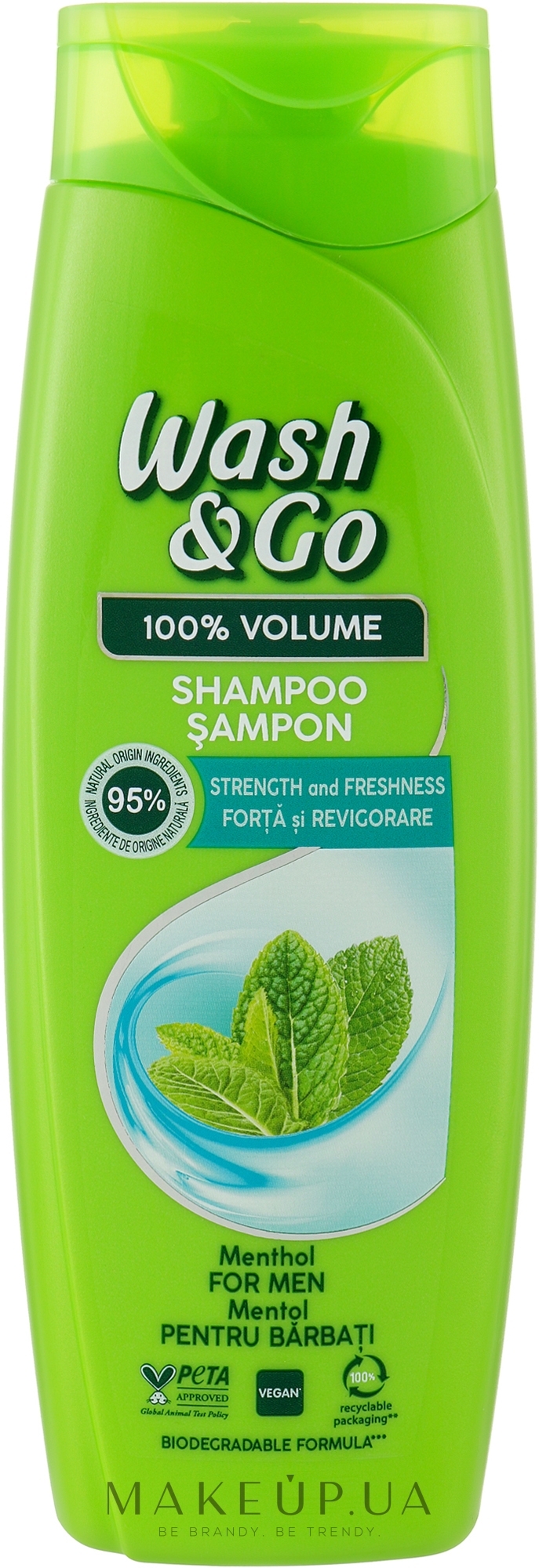 Шампунь з екстрактом м'яти - Wash&Go 100 % Volume Menthol Shampoo — фото 360ml