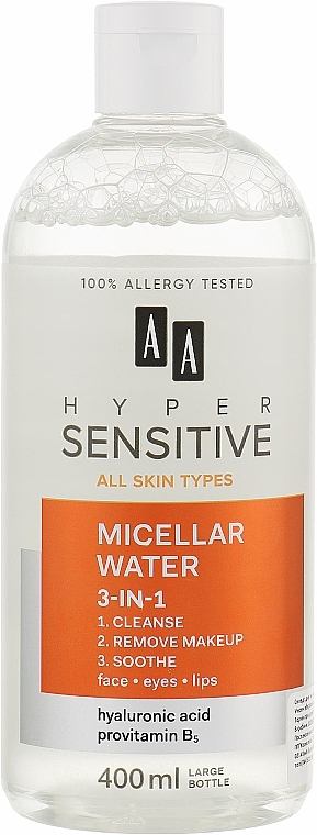 Заспокійлива міцелярна вода 3 в 1 - AA Hipersensitive Skin 3 in 1 Micellar Water — фото N1
