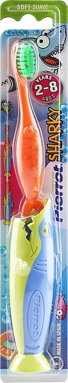 Детская зубная щетка "Акула", оранжевая, салатово-синяя - Pierrot Kids Sharky Soft — фото N2