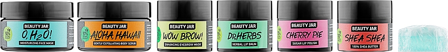 Набор - Beauty Jar Happy Beauty Holidays (brow/mask/15ml + f/mask/60ml + b/scr/60ml + lip/scr/15ml + soap/20g + b/oil/15ml + lip/balm/15ml) — фото N2