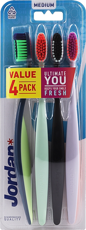 Зубная щетка мягкая, черная-зеленая + салатовая + черная + розовая - Jordan Ultimate You Soft Toothbrush — фото N1